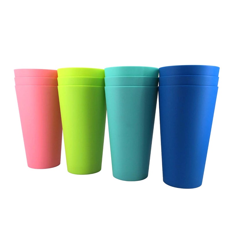 YUYUHUA 32-ounce Plastic Tumblers Reusable Dishwasher Safe BPA Free Set of 12 Multicolor Large Drinking Cups - Image 1